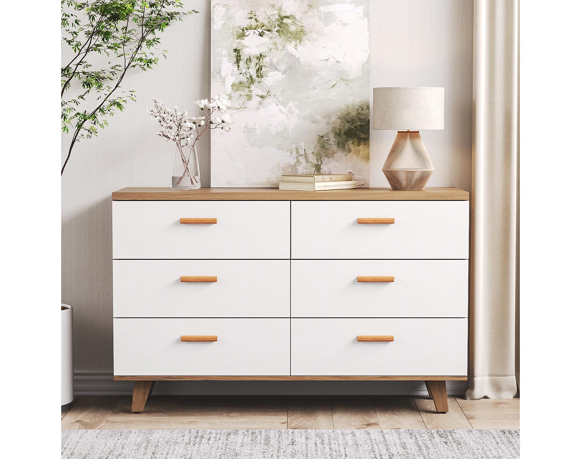Angel Sar 6 Drawer White Dresser, Wood Storage Organizer , Modern Drawer Chest for Nursery, Living Room, Hallway, Kids Bedroom, White