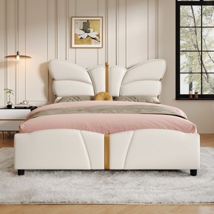 Christopher Knight Home Hera Faux Leather Upholstered Platform Bed with Butterfly Shaped Headboard - 1 of 4