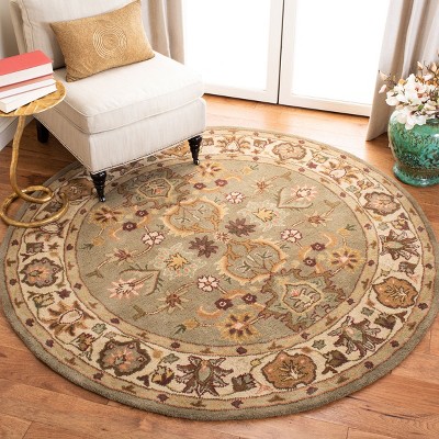 Ivory and Beige Round Hand-Tufted Wool Area Rug