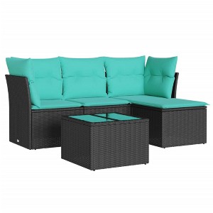 vidaXL 5 Piece Patio Sofa Set with Cushions Black Poly Rattan - 1 of 4