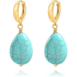 Gold Huggie Hoop Earrings with Pearl Drop Charms - Handmade Karma Circle Jewelry, Lightweight Christmas Gift - 1 of 4