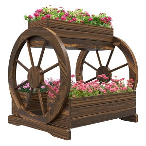 Outsunny Wooden Wagon Planter Box, Decorative Raised Garden Bed for Vegetables Flowers Herbs, 25" x 21" x 24" - 1 of 4