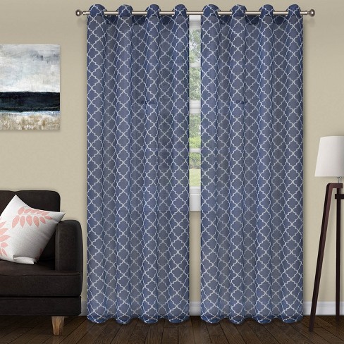 Geometric Shaped Printed Curtain / Bedroom Dining Room fashion Living Room Covers Set of 2 Panels - Multidimensional Hexagons on a Blue Relief