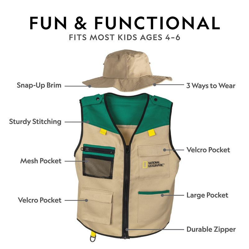 NATIONAL GEOGRAPHIC Backyard Safari Costume and Outdoor Explorer Set for Kids, Includes Safari Vest, Hat, Binoculars, Magnifying Glass, Journal, 4 of 11