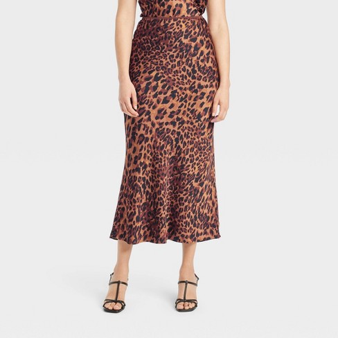 Women s Maxi Slip Skirt A New Day Brown Leopard Print Xs Target