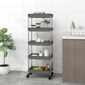 vidaXL 5-Tier Kitchen Trolley Gray 16.5 in.x11.4 in.x50.4 in. Iron and ABS - 1 of 4
