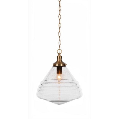 Toltec Lighting Juno 1 - Light Pendant in  New Aged Brass with 14" Clear Bubble Shade