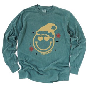 S.W.Smiley Christmas Heart Eyes - Women's Garment Dyed Long Sleeve Graphic T-Shirt - 1 of 4