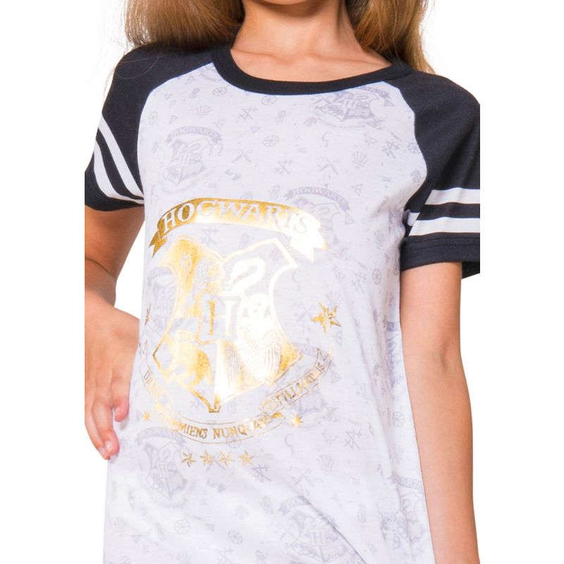 Harry Potter Pajama Hogwarts Gold Crest Short Sleeve Raglan Nightgown, 3 of 4