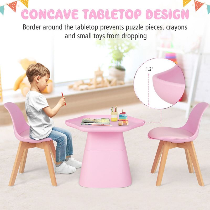 Tangkula Kids Table & 2 Chairs Set Children Activity Play Table w/ Padded Seat Beech Legs, 4 of 11