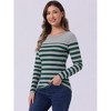INSPIRE CHIC Women's Color Block Round Neck Long Sleeves Striped Basic T-Shirt - 2 of 4
