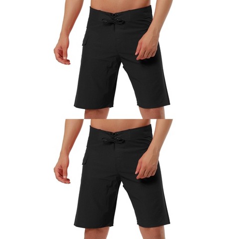 Lars Amadeus Men's Solid Color Elastic Waist Drawstring Beach Board Shorts 2 Pack Black 36