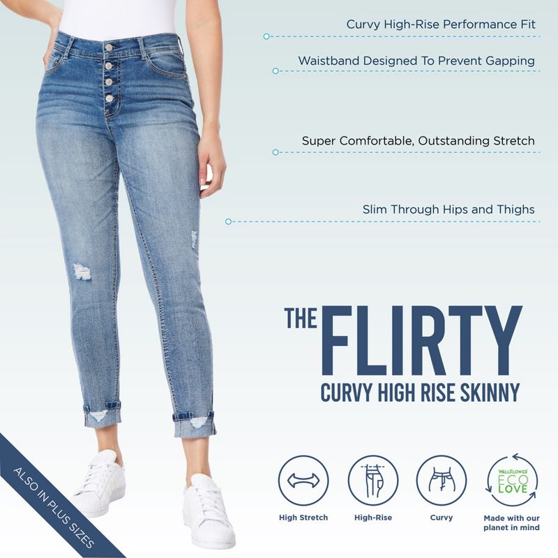 WallFlower Women's Flirty Curvy Skinny High Rise Insta Stretch Juniors Jeans (Standard and Plus), 4 of 10