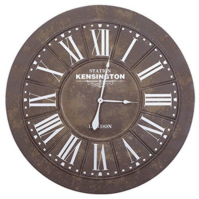 Yosemite Home Decor Grey Circular Wall Clock, Gray Beige Face, White Text, White Hands,2.5 x 39.5 x 39.5