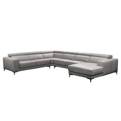 4pc Arlo Leather Sectional with Power Seats and Adjustable Headrests Light Gray - Abbyson Living