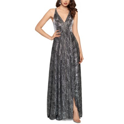 Betsy & Adam Womens Snake Print Gown Dress, Metallic, 2