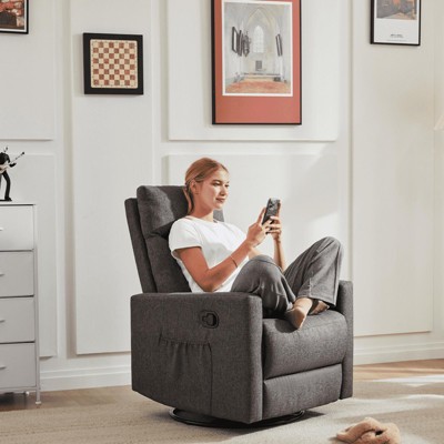 MAYEERTY Swivel Recliner Chair, Glider Single Chair for Living Room with Extra Large Footrest, High Back, Upholstered Deep Seat