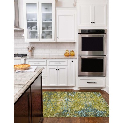 Green Abstract Easy Care Indoor Runner Rug