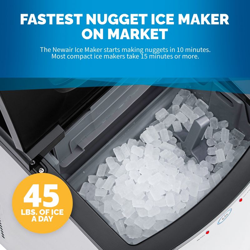 Newair 45 lbs. Nugget Countertop Ice Maker with Self Cleaning Function in Stainless Steel, 4 of 17