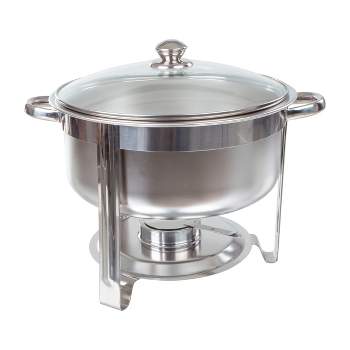 Great Northern Popcorn Chafing Dish 7.5 Quart Stainless Steel Round Buffet Set – Includes Water Pan, Food Pan, Cover, Fuel Holder, and Stand