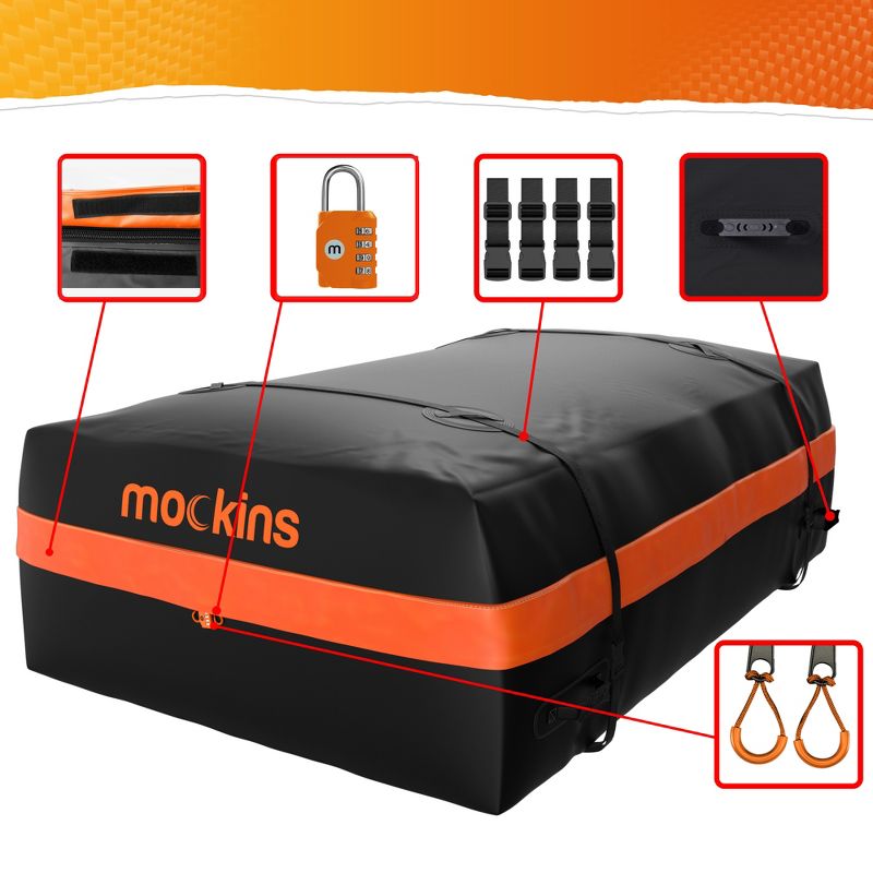 Mockins Waterproof Rooftop Cargo Bag -54x40x17"|20 Cu-ft Capacity | Black/Orange, 3 of 10