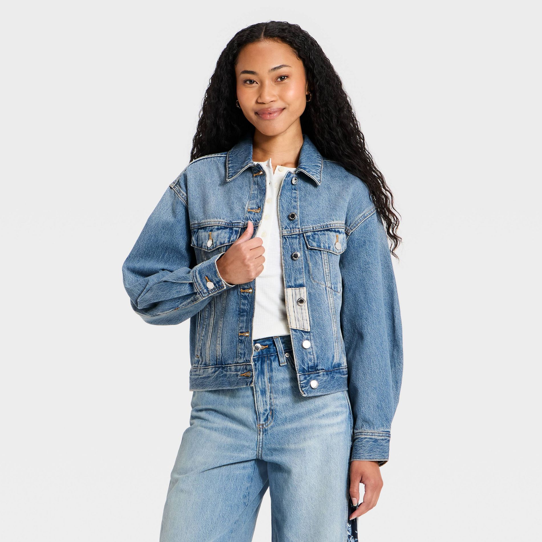 Women's Bandana Print Denim Jacket - Universal Thread™ Medium Wash
