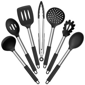 Itopfox 7-Piece Silicone Cooking Utensil Set with Stainless Steel Handles, Heat Resistant for Nonstick Cookware, Includes Ladle, Turner, Spoon\ - 1 of 4