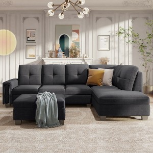 Reversible Sectional Sofa With Storage Ottoman 1100lbs Weight Capacity Rivet Ornament L-Shape Couch Living Room Furniture - 1 of 4