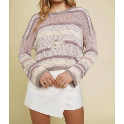Women's Multicolor Stripe Pullover Crop Sweater - mystree