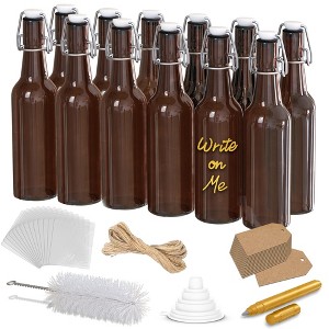 Nevlers Airtight Swing Top Bottles - Amber Glass 16oz (Pack of 12) - 1 of 4