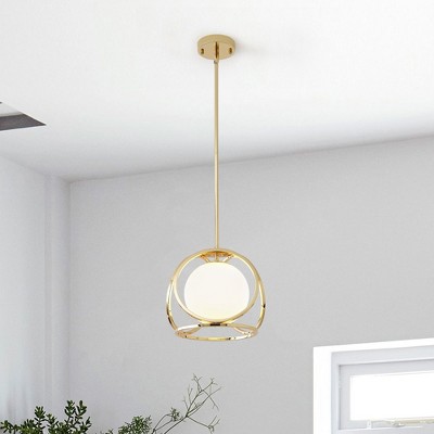 PAKOKULA 60-Watt 1 Light Gold Orb Pendant ceiling Light with White Glass Shade