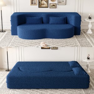 MYINDA Modern Floor Sofa,Convertible Teddy Fabric  Sleeper Sofa Bed,15" Full Size Folding Mattress for Living Room,Guest Bed - 1 of 4