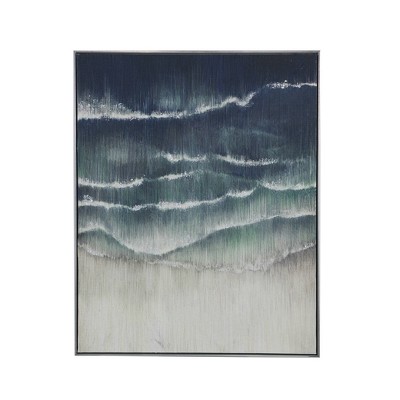 32.5"x40" Abstract Beach Waves Gesso Canvas: Serene Wall Decor, Silver Frame - A&B Home