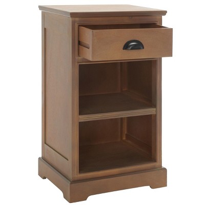 Beige Pine Transitional Rectangular Side Table with Storage