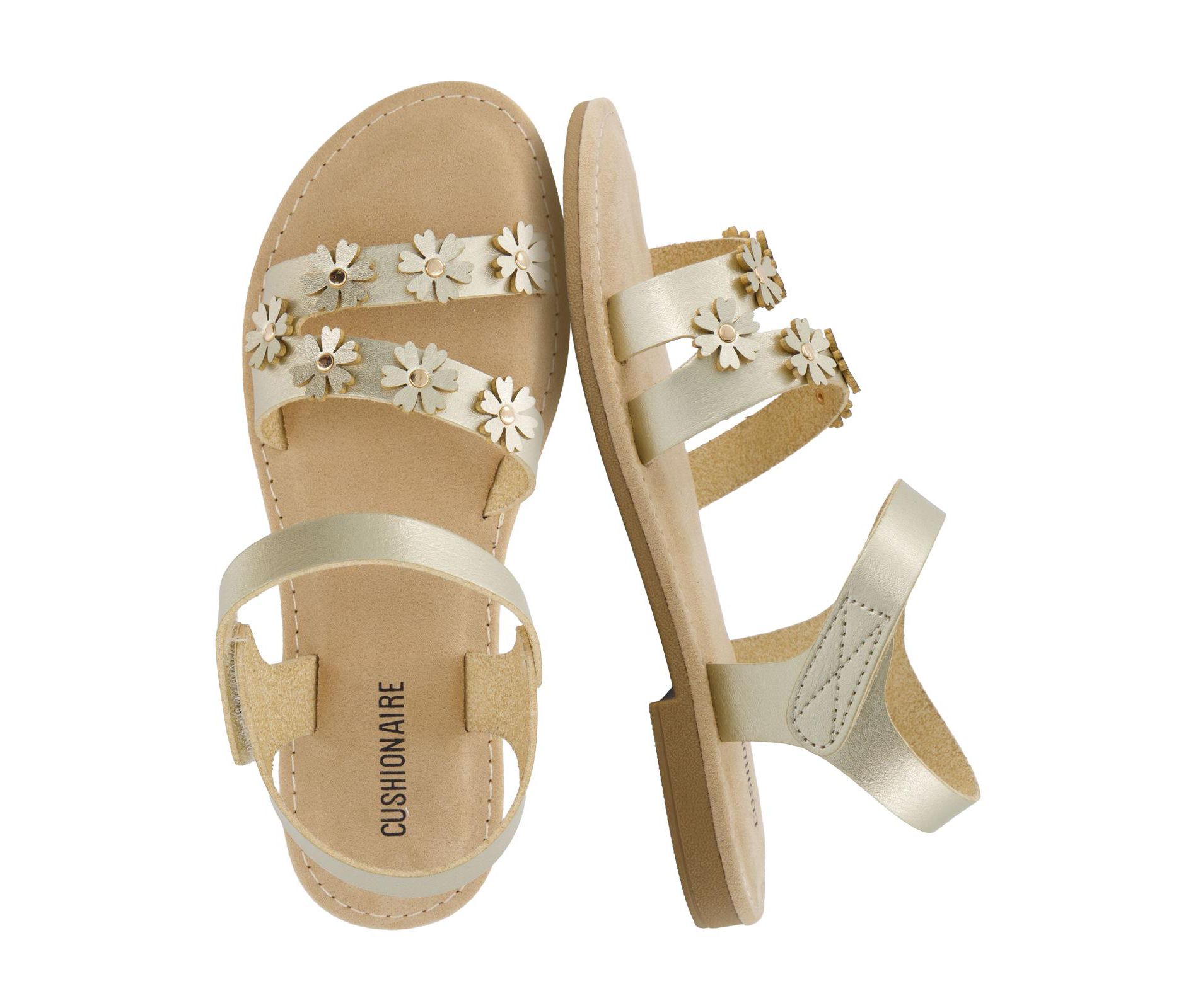 CUSHIONAIRE Cleo Girls Sandals, Flower Strap Dress Style Girls Dress Shoes with Cushioned Footbed and Adjustable Ankle Strap