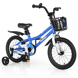 Gymax Kids Bike for Boys & Girls Aged 4-8 Years Old 16"/18" Children Bicycle Training Wheels Handlebar Basket Toddler Balance Bike Blue - 1 of 4