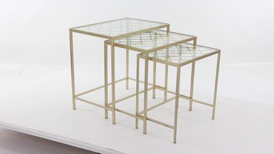 Elegant Gold Metal and Clear Glass Nesting Tables - Set of 3