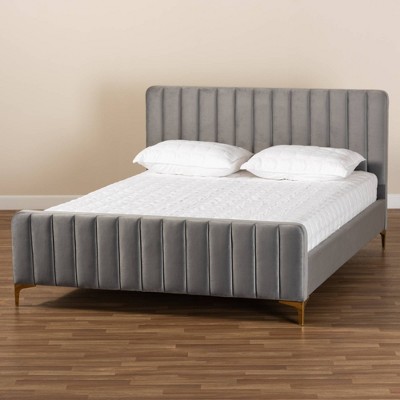 Nami Light Grey Velvet Upholstered King Bed with Tufted Headboard
