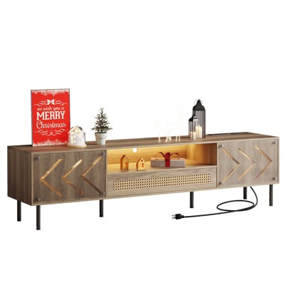 DOMETOUR 71 Inch TV Stand with LED Lights & Power Outlet, Living Room Gaming Media Console for TVs Up to 80 Inch with 2 Cabinets