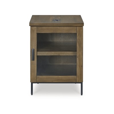 Medium Brown and Black Wood Metal Chairside End Table with Storage