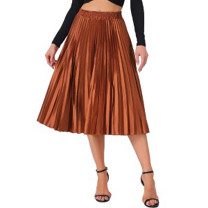 INSPIRE CHIC Women's Party Elastic Waist Metallic Shiny Accordion Pleated Midi Skirt - 1 of 4