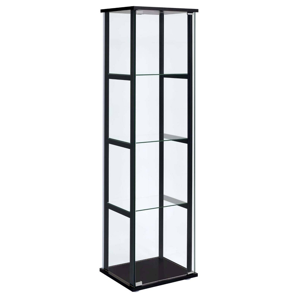 Photos - Wardrobe Coaster Cyclamen Modern 4 Shelf Glass Curio Cabinet Black/Clear