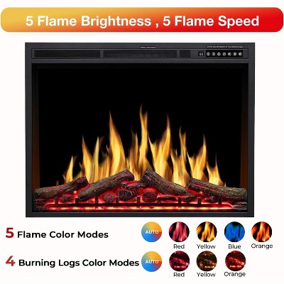 R.W.FLAME 34 inch Electric Fireplace Inserts with Adjuatble Flame Colors, Flame Speed and Brightness, Remote Control & Time