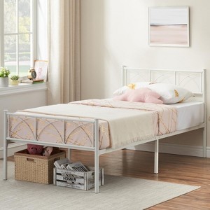 Twin Bed Frame with Headboard, 12.2" H Metal Platform Bed Frame for Kids, Heavy Duty Steel Slat Pink Twin Size Bed Frame, No Box Spring Needed - 1 of 4