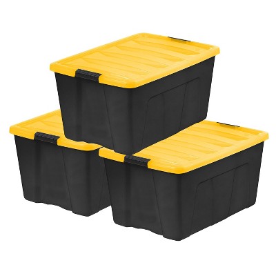 IRIS 94qt Plastic Storage Bins with Lids Black Latching Stackable Totes 3pk