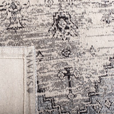 Gray Floral Motif Cotton Synthetic Runner Rug