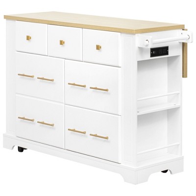 NicBex Modrn Kitchen Island with Drop Leaf & Pull Out Trash,Rolling Kitchen Cart with Wheels & Drawers,Storage Cabinet Folding Dining Table