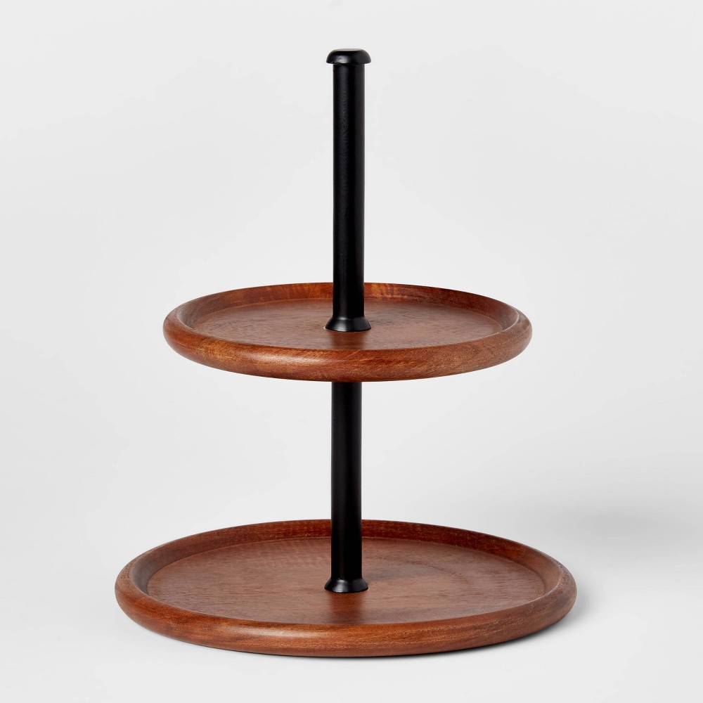 Photos - Serving Pieces Wood and Iron 2-Tier Serving Stand - Threshold™