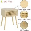 Rattan Nightstand, Bedside Table with Rattan Drawer, Wood End Table with Storage and Solid Wood Legs - 3 of 4