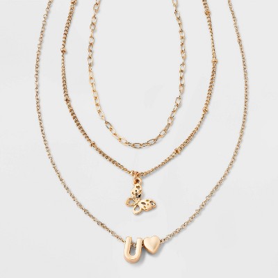 Girls' Initial with Choker and Layered Necklace Set - art class™ Gold